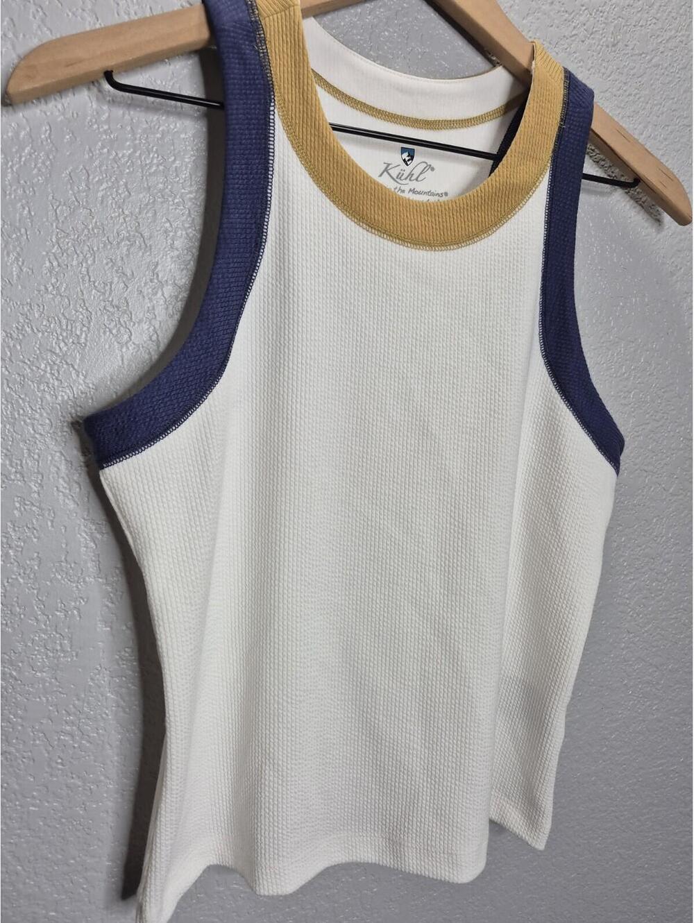 Kuhl Women’s Remi Waffle Knit Racerback Tank Top White Blue Gold Size Small... - Picture 5 of 10